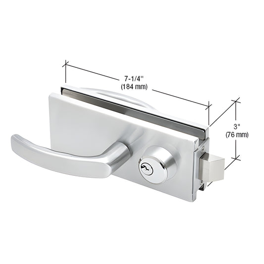 AMR900A satin anodized glass-mounted latch with lever handles and keyed cylinder for 3/8-1/2 tempered glass (3 7 1/4 )