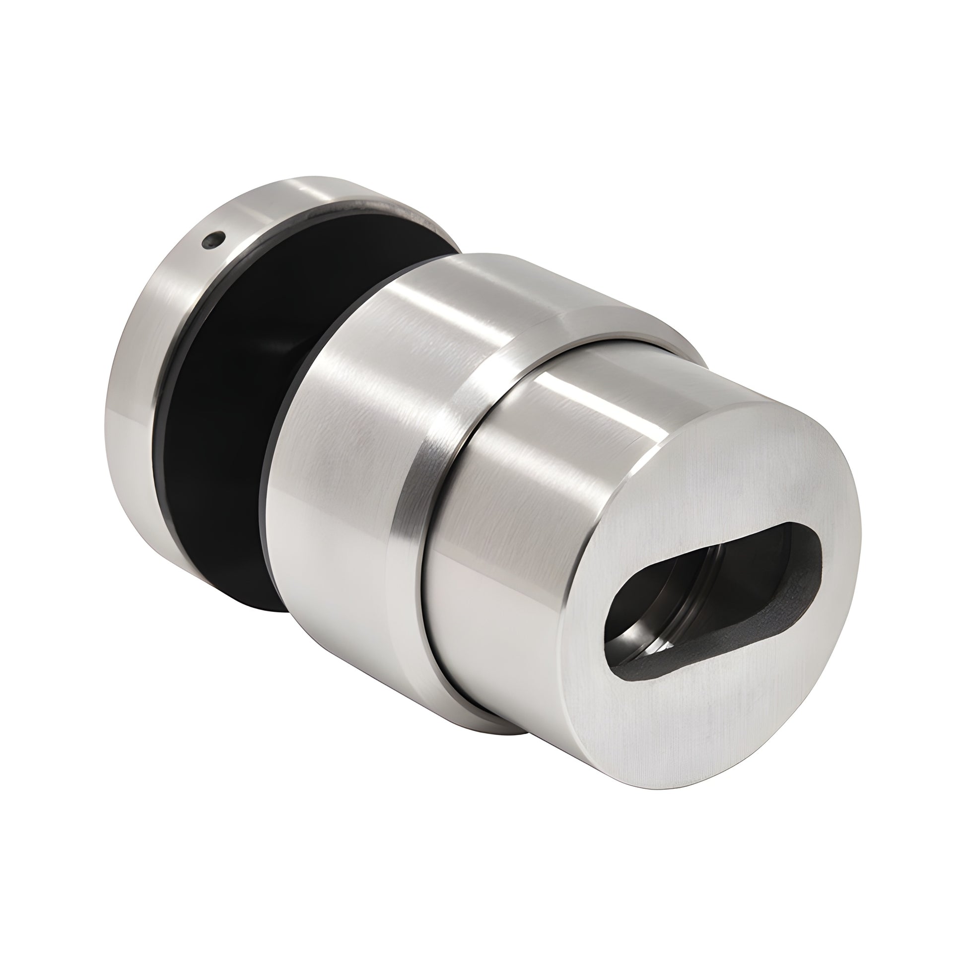 Brushed 316 stainless steel adjustable glass standoff for 3/4-27/32 in tempered laminated glass. SKU RS0B2XBS