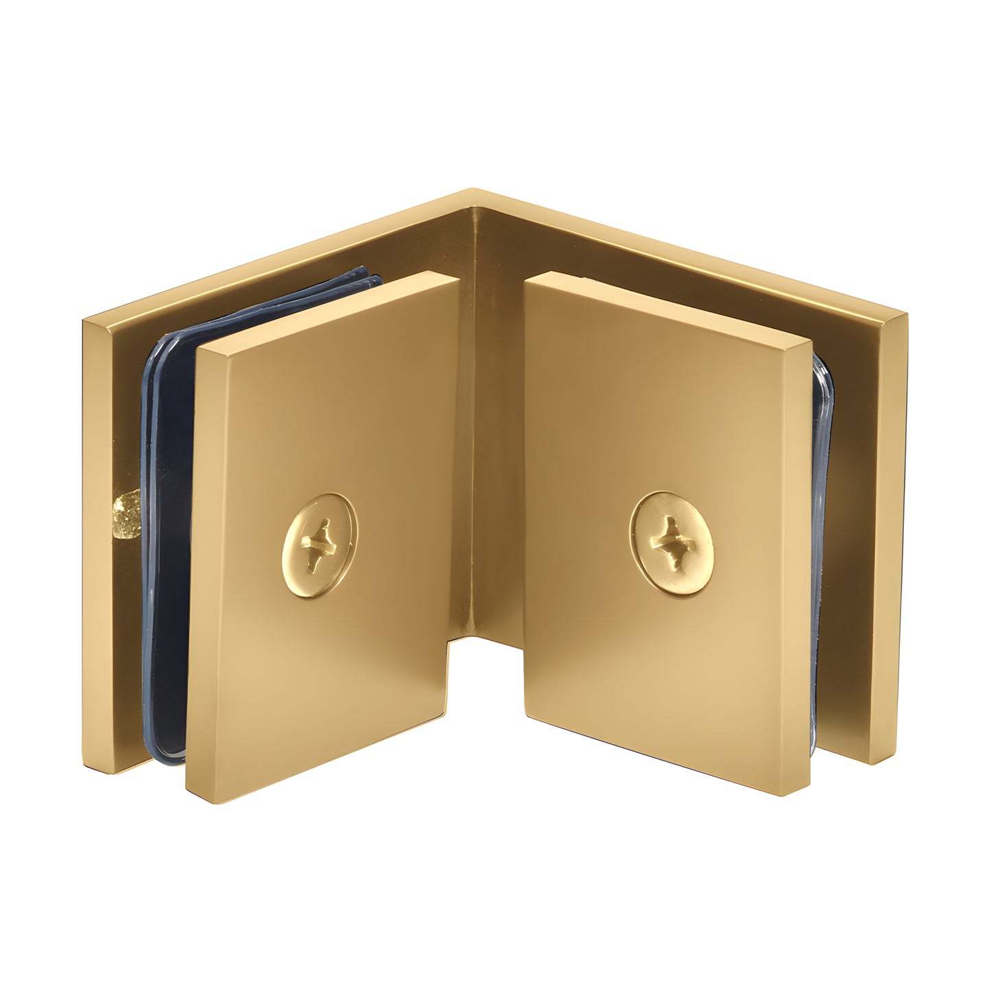 SGC90SB satin brass square 90 glass-to-glass clamp for 3/8-1/2 in (10-12mm) frameless shower panels