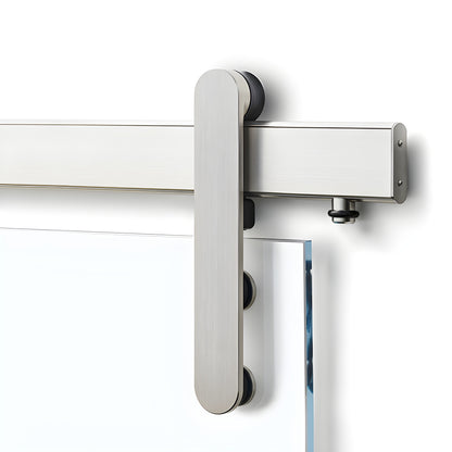 LAT34HEMBS Hemisphere sliding door hardware, brushed stainless, 96in track for 3/8-1/2" tempered glass.