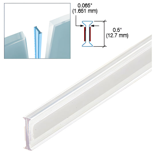 EZCC12 clear copolymer 120 in glass-to-glass joint strip, 1/2 in glazing, slim wrap-around profile with preapplied adhesive
