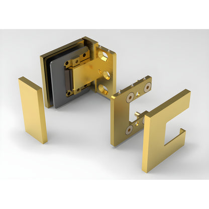 BEL344SB Bellagio satin brass frameless glass shower hinge, square profile for 8-10mm glass, wall-mount