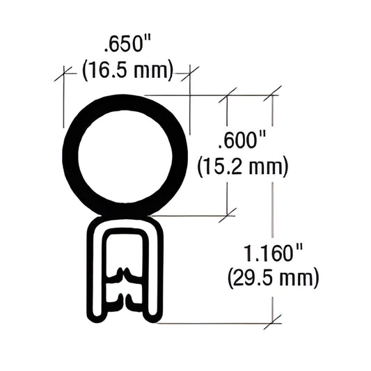 Black CRL Trim Seal SKU 75001360 - neoprene sponge edge trim with segmented steel core, push-on fit, 0.650" (16.5 mm) profile