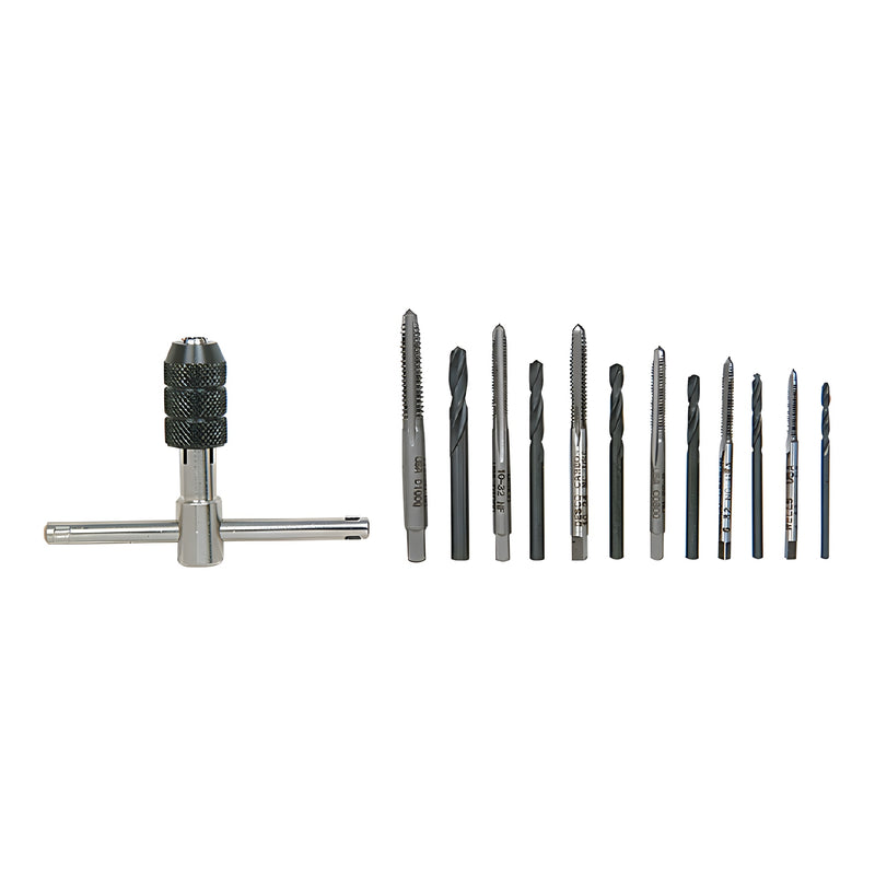 CRL S111C 12-piece drill and tap set with six wire-gauge drills, six taps and T-handle tap wrench