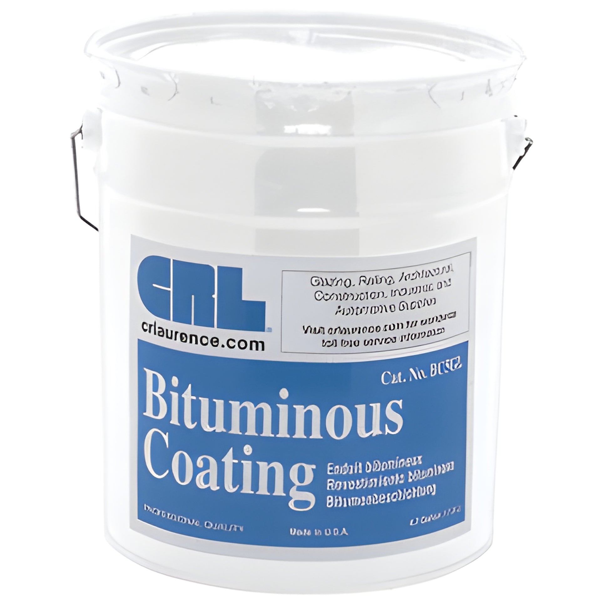 White 5-gal pail of CRL Bituminous Coating (BC5GL) with blue label - black corrosion-protective coating.