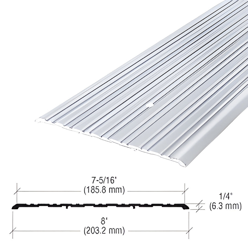 Aluminum ridged door threshold, 8 in wide x 1/4 in high, low-profile saddle - SKU 492A72