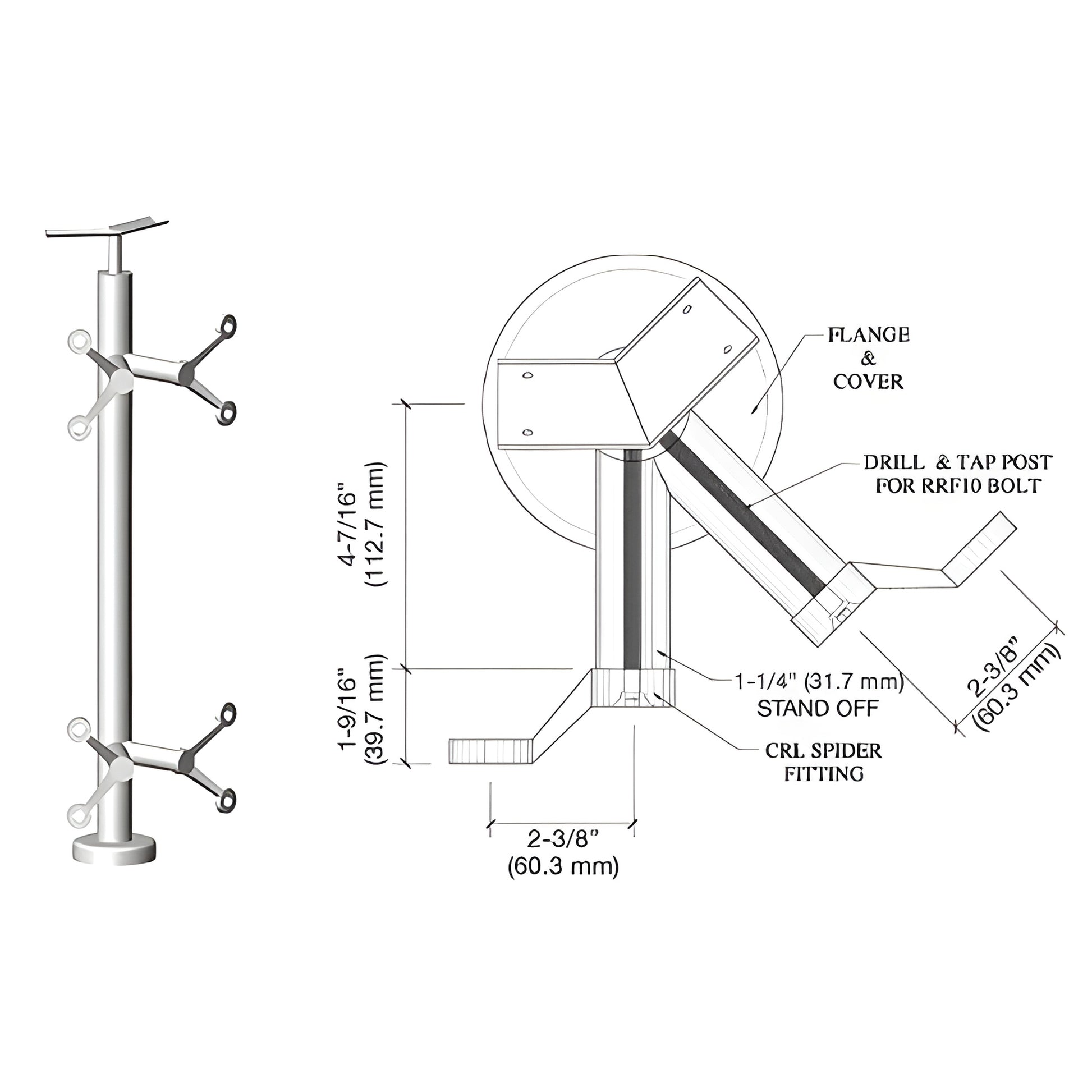 CRL P642APS stainless steel spider post railing kit with base plate, welded top saddle and 4 arm fixed spider fittings, polis