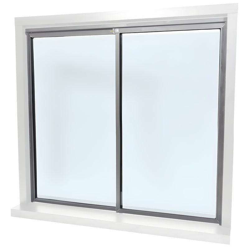Daisy 48x48 sliding pass-through window SKU D1041AXX4848 - satin anodized frame with two 1/4" clear tempered glass panels