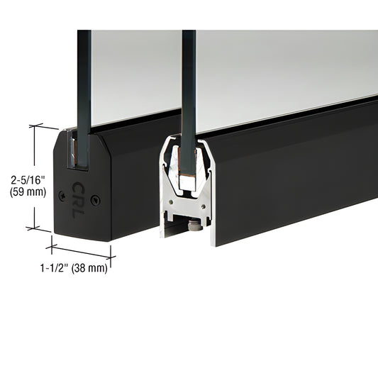 Matte black low-profile door rail for 1/2" (12mm) tempered glass, 35-3/4" long, 2-5/16" tall, Wedge-Lock system
