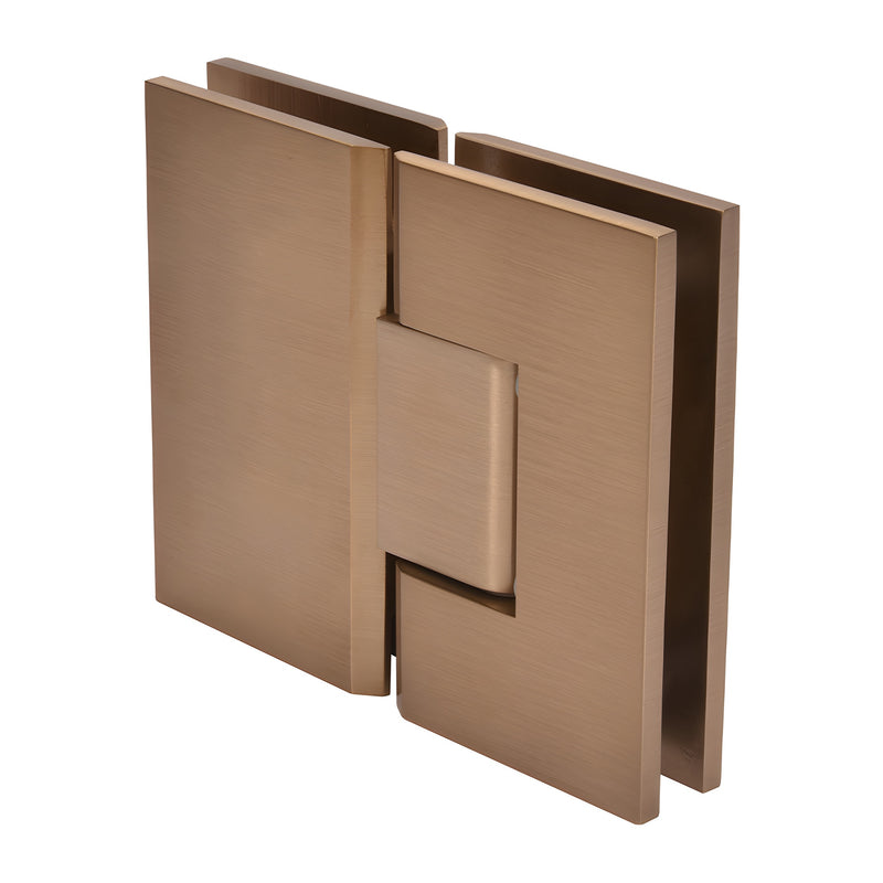 CRL Vienna 180-degree glass-to-glass shower hinge, dark brushed bronze brass, fits 3/8-1/2" glass - SKU V1E180DBBZ