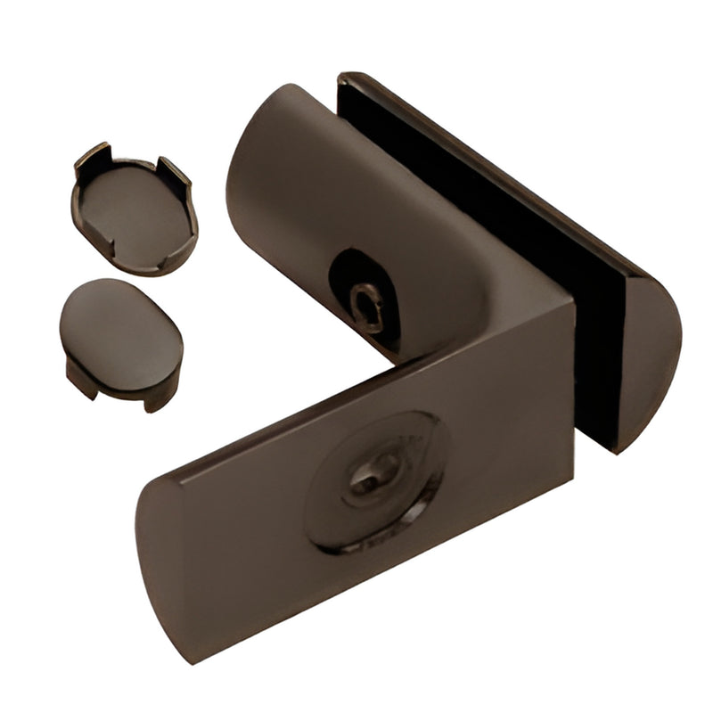 HYD050RB oil-rubbed bronze 90 brass wall-to-glass bracket for frameless shower glass, includes screw covers