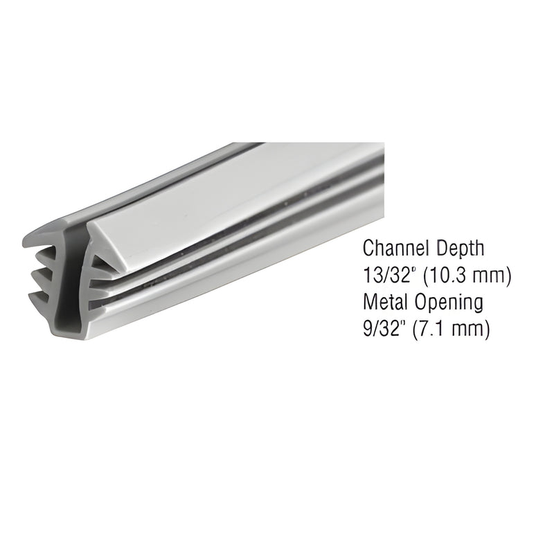Gray CRL extruded glazing vinyl gasket D753M, 13/32" channel, fits 9/32" metal opening for 1/8" glass.