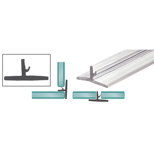 DK98T clear polycarbonate glass-to-glass/glass-to-wall shower door seal profile, T-shaped extrusion, 95 in.