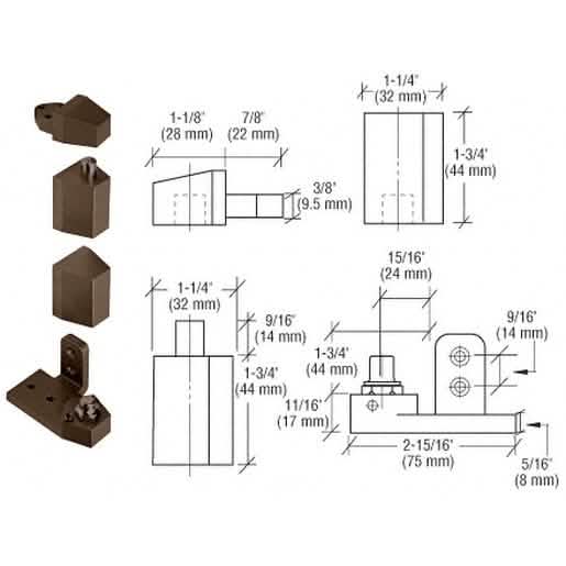 CRL Dark Bronze Offset Left Hand Pivot Set, 1/8" Recess, Durable Door Hardware