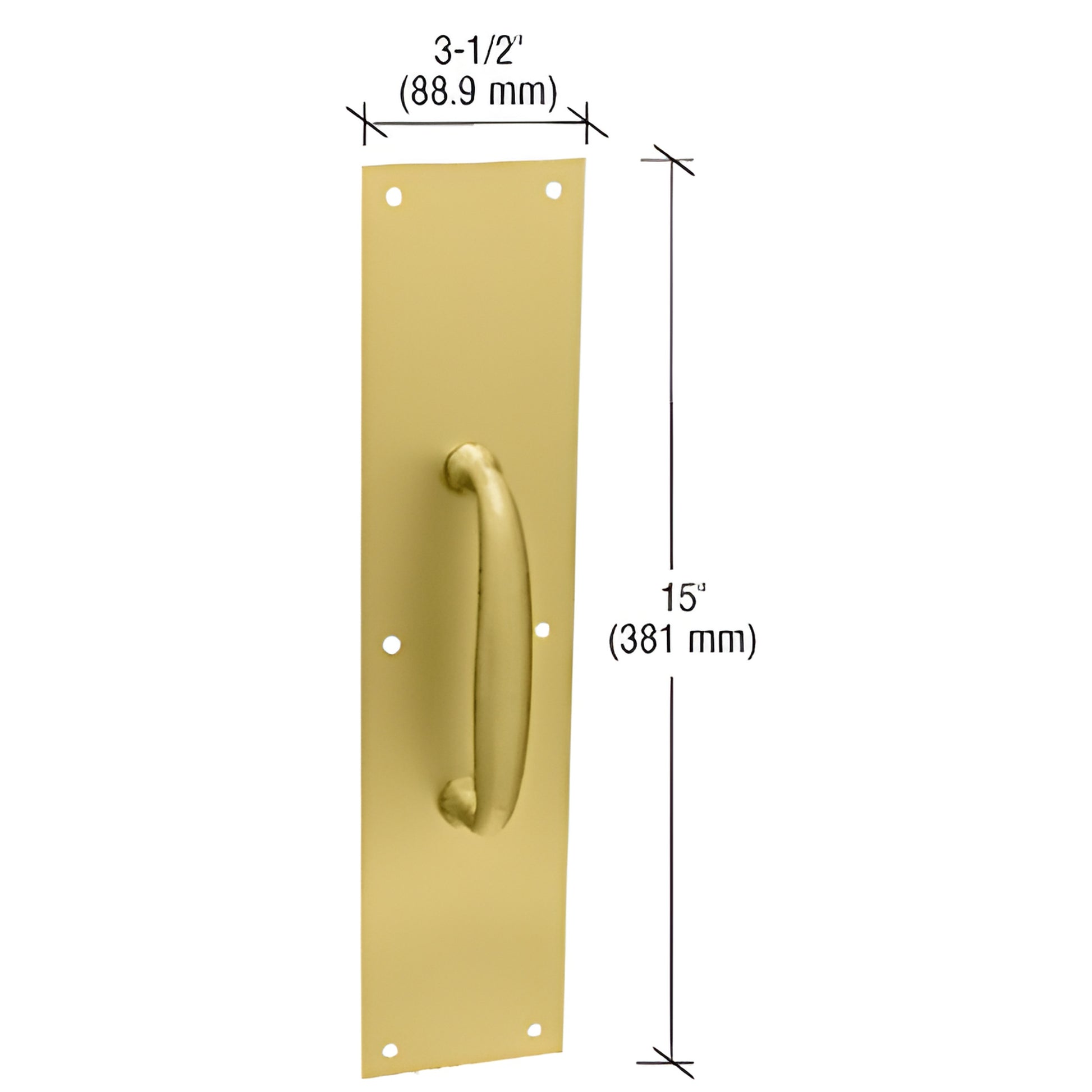 CRL 57PB polished brass 15 in x 3.5 in pre-drilled pull plate with diecast handle, beveled edges