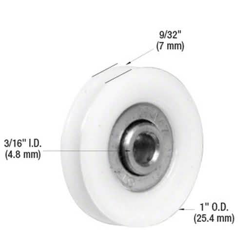 CRL 1" Nylon Ball Bearing Sliding Screen Door Roller with 3/16" Center Hole Replacement