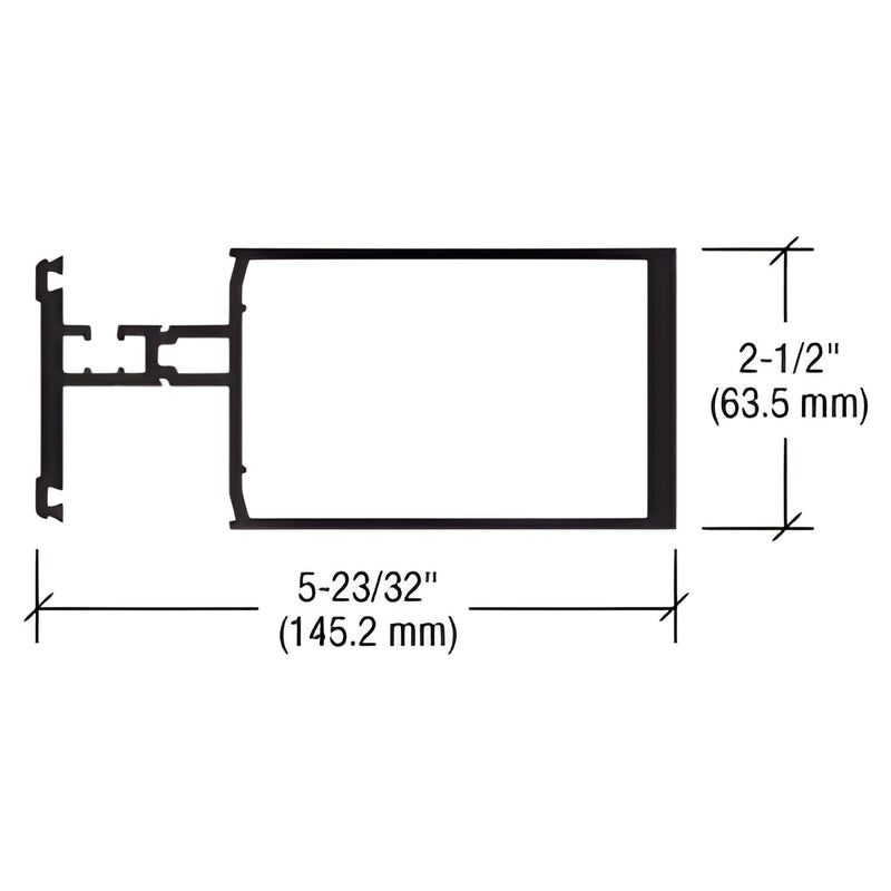PW61011 clear anodized 6063 T6 aluminum extruded curtain wall profile, 5-23/32" x 2-1/2" (145.2 x 63.5 mm)