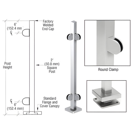 SPR36LPS stainless steel 2 in square glass-clamp post kit with Z clamps and polished base plate