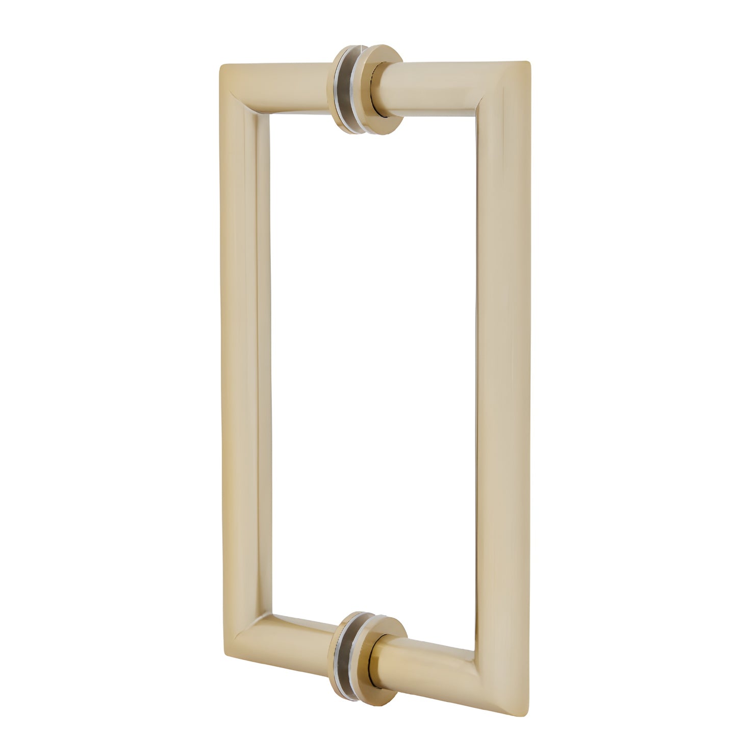 Brushed-bronze MT Series rectangular back-to-back tubular glass pull handle with mitered corners, 8" c-c (SKU MT8X8BBRZ)