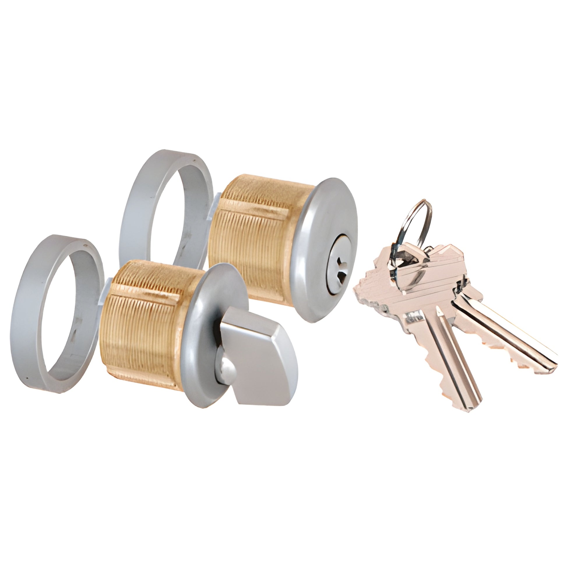 AMR205CTBS brushed stainless steel American-style patch lock cylinder set for frameless glass doors with keys.