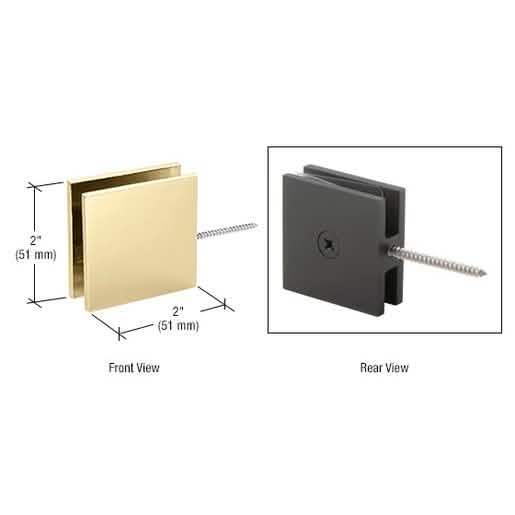 CRL Satin Brass Square Wall Mount Movable Transom Clamp for secure glass installation