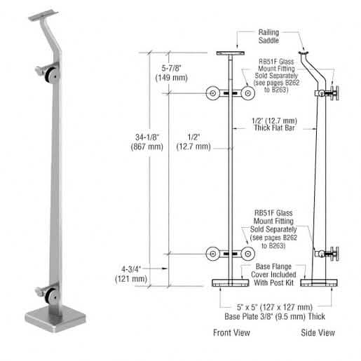 CRL Polished Stainless Right End P5 Series Post Railing Kit for sleek, modern railings.