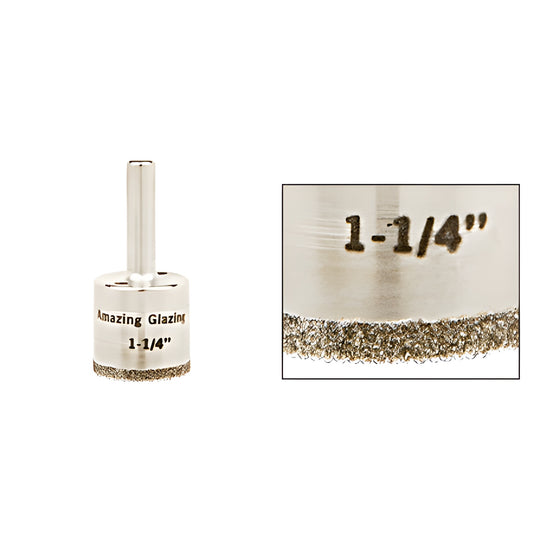 1-1/4" Amazing Glazing diamond-plated glass drill bit with reduced 3/8" round shank SKU AG114