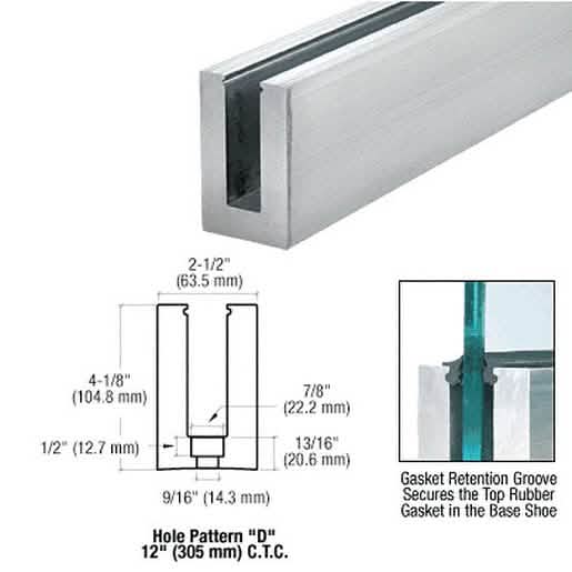 CRL B5S Mill Aluminum 240\" Square Base Shoe for 1/2\" Glass - Image 1
