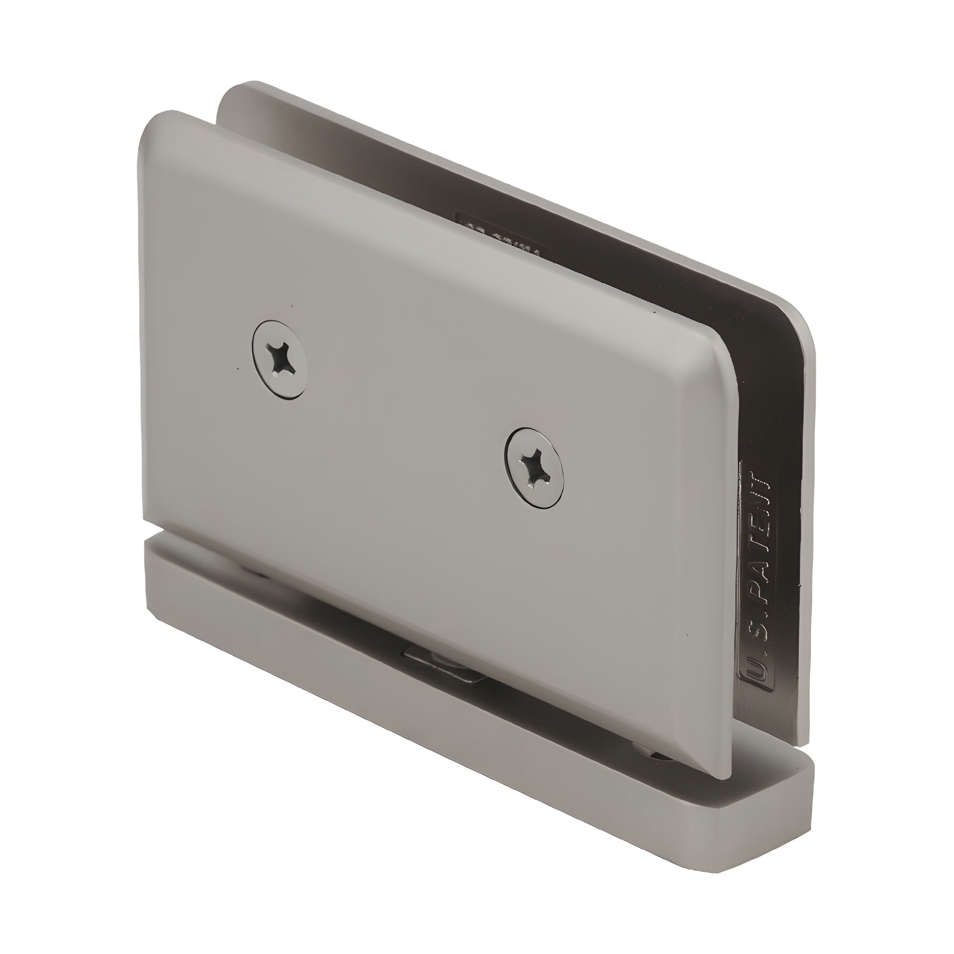 SRPPH01SN satin nickel brass pivot hinge for 1/2" (12mm) tempered glass - beveled, head/sill mount.