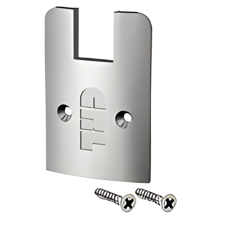 Satin anodized end cap (SKU SREC2SSA) for 2-5/16" low-profile sidelite rail, shown with two mounting screws.
