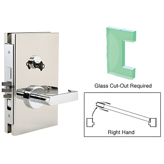 DL610REPS polished stainless steel 6x10 center lock deadlatch for 1/2" tempered glass, left-hand