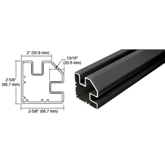 SP972BL matte black aluminum windscreen post, 72 in long, 2 in H x 2-5/8 in W, shown with cross-section diagram