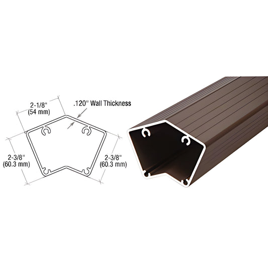 Matte bronze aluminum 135 glass railing post profile, 2-3/8 in height, .120" wall thickness - SKU P536BRZ