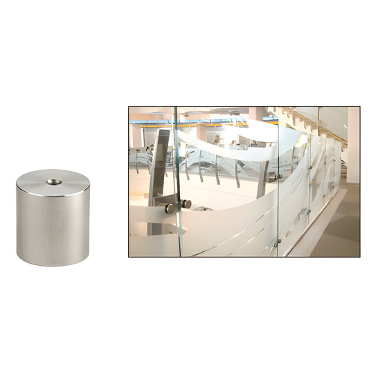 CRL S0B22BS 2" brushed 316 stainless steel cylindrical standoff base, 3/8-16 threads, for glass/stone mounting