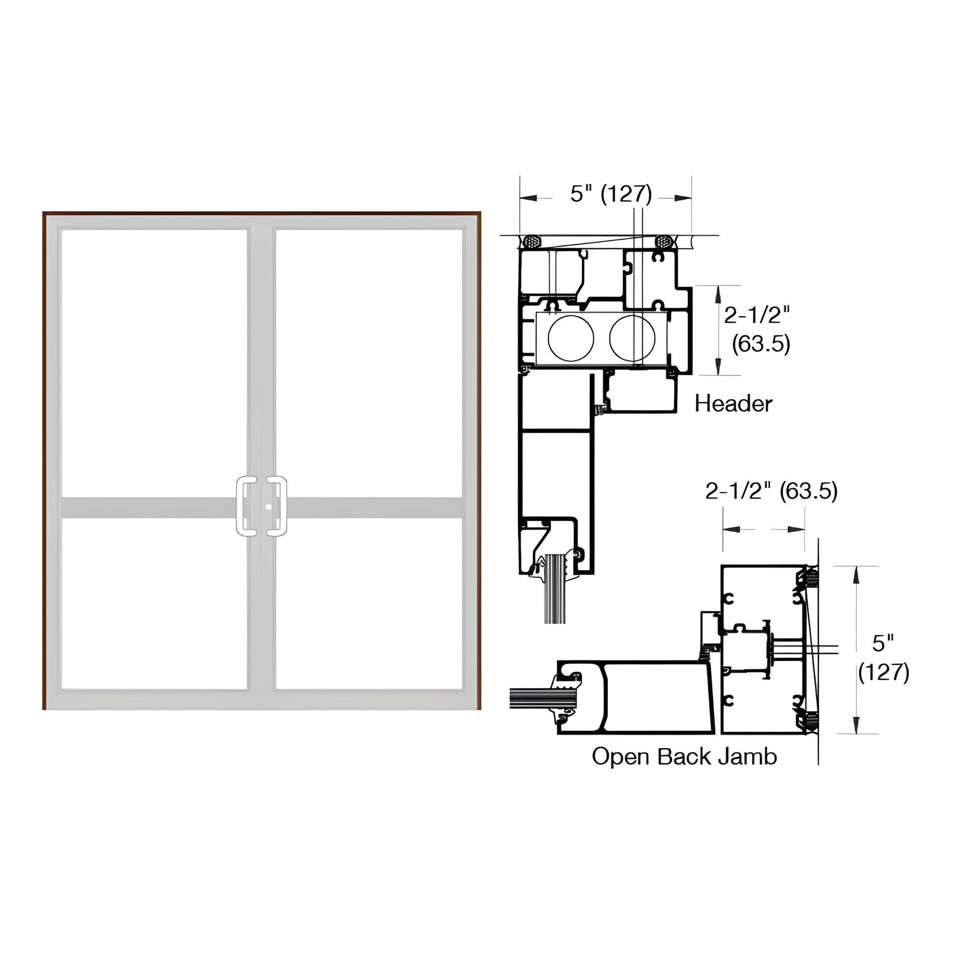 Custom double up/over hurricane impact door frame 2-1/2" x 5" Black Bronze Anodized, SKU 0P42422