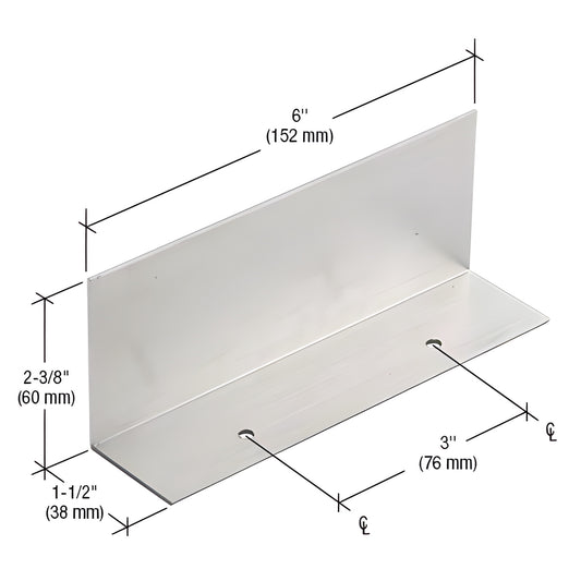 CRL EC600 mill-finish extruded aluminum end dam, L-shaped 6 in x 2-3/8 in, fits 1/4 in glazing, two predrilled holes