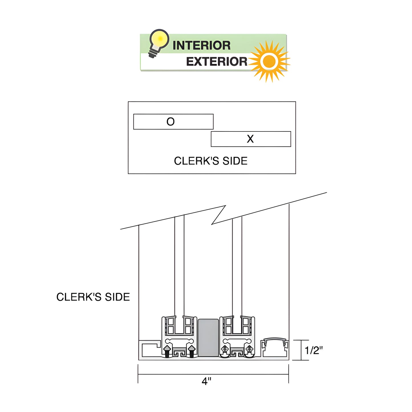 DW48480XGA satin-anodized aluminum 48x48 OX sliding service window with 1/4" clear tempered glass.
