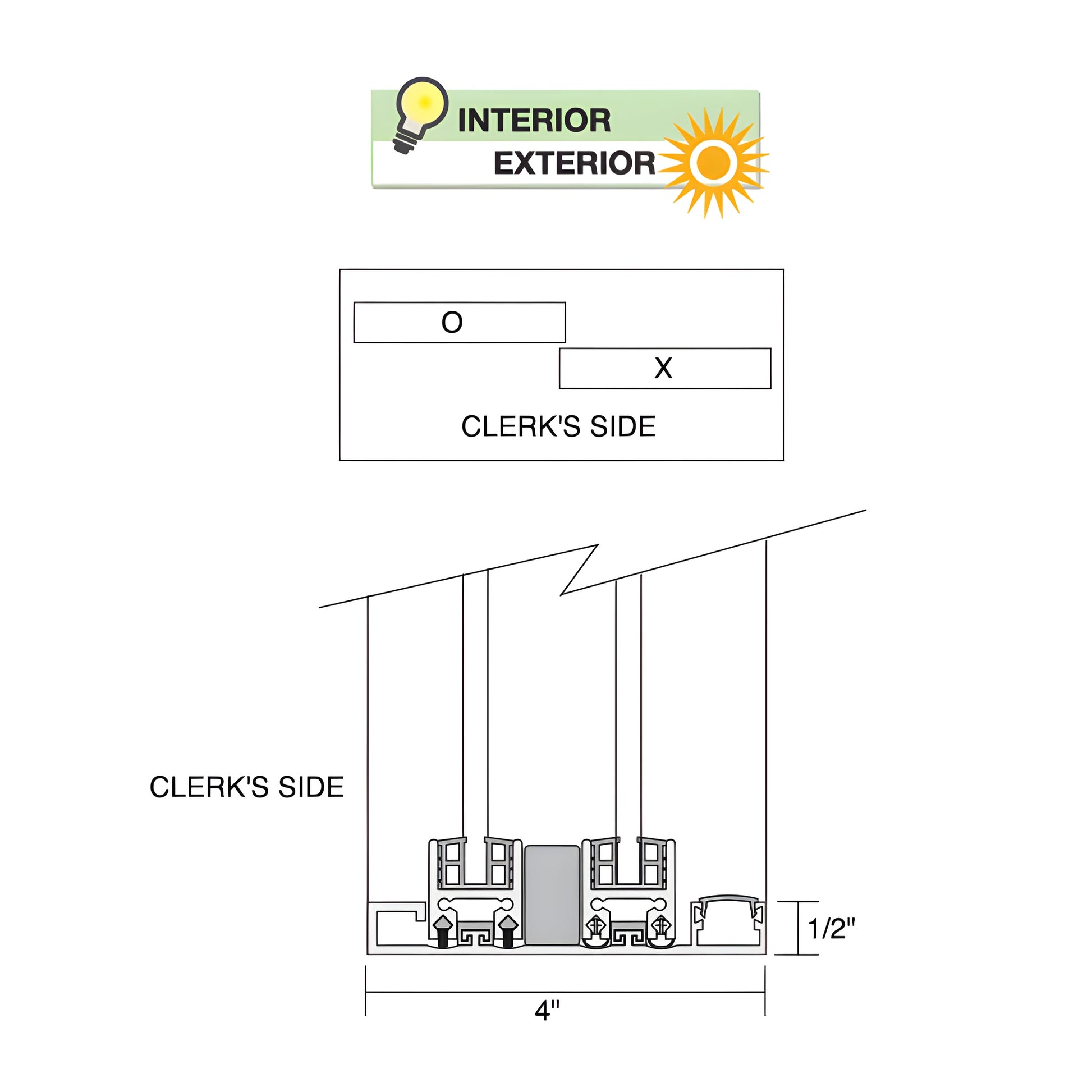 DW48440XGDU Duranodic bronze aluminum 3-panel sliding service window, 1/4" clear tempered glass, self-latching