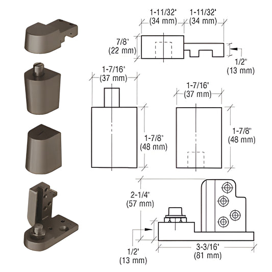 Dark bronze CRL OP70 offset pivot set for aluminum storefront doors, diecast aluminum, right hand, pivots and fasteners inclu