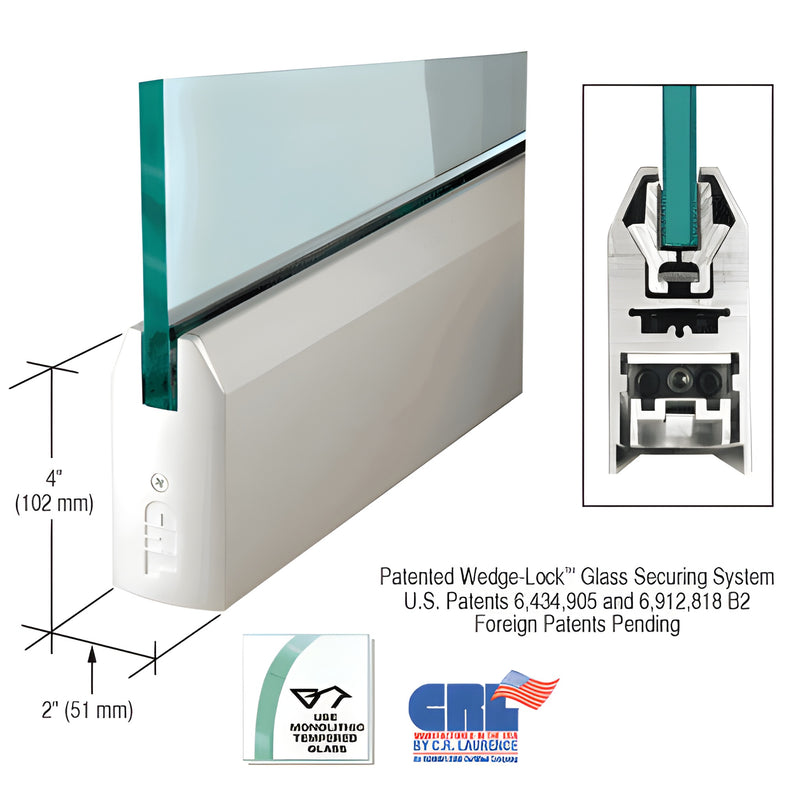 CRL Wedge-Lock 4" tapered aluminum door rail, satin anodized, 35-3/4" for 1/2" tempered glass - SKU DR4TSA12S