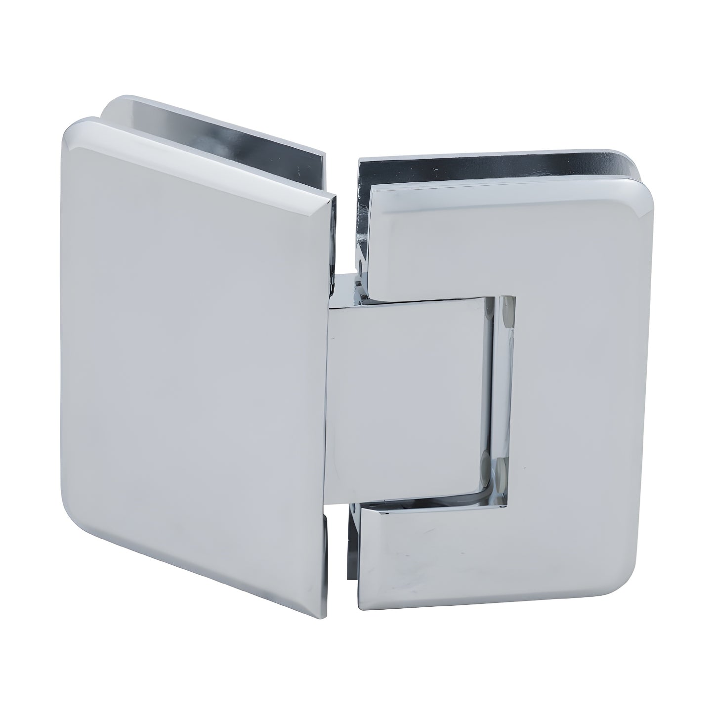 P1N045CH Pinnacle polished-chrome glass-to-glass shower hinge, solid brass, beveled edges, 135 self-centering pivot