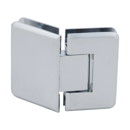 P1N045CH Pinnacle polished-chrome glass-to-glass shower hinge, solid brass, beveled edges, 135 self-centering pivot