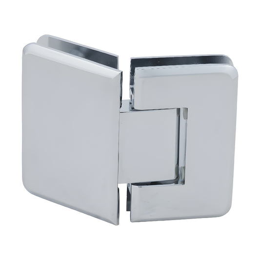 P1N045CH Pinnacle polished-chrome glass-to-glass shower hinge, solid brass, beveled edges, 135 self-centering pivot