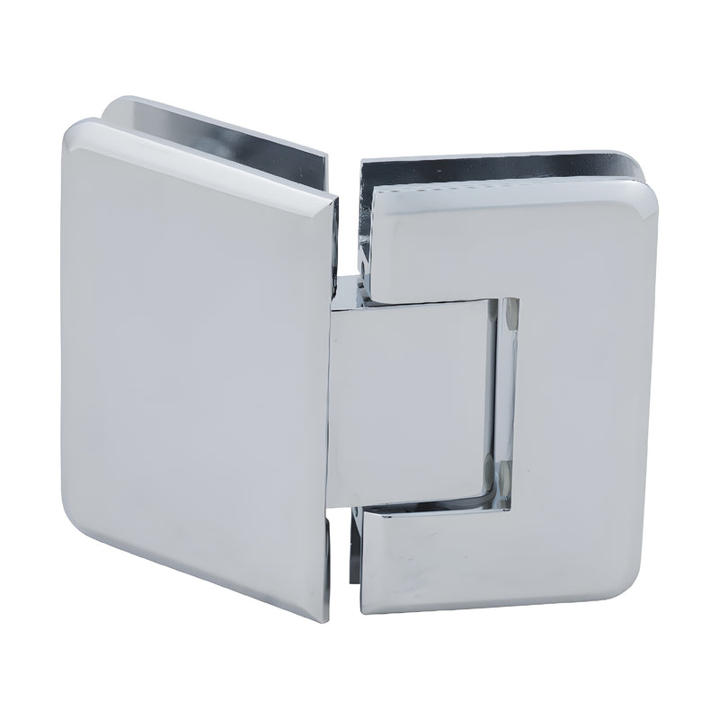 P1N045CH Pinnacle polished-chrome glass-to-glass shower hinge, solid brass, beveled edges, 135 self-centering pivot
