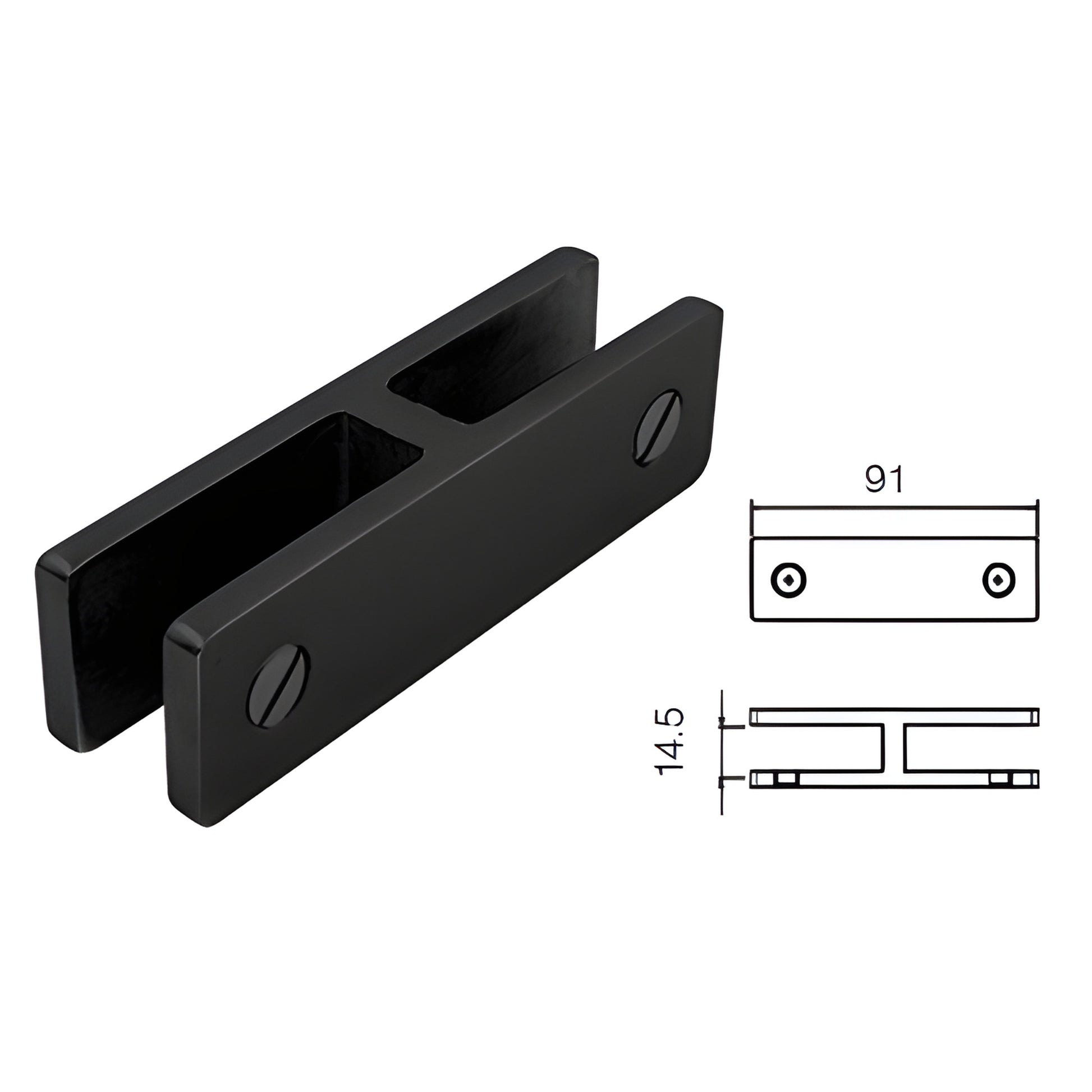 CRL GBC180MBL matte black no-drill glass bracing clamp, Duplex 2205 stainless steel, fits 12mm/13.52mm glass, 91mm length