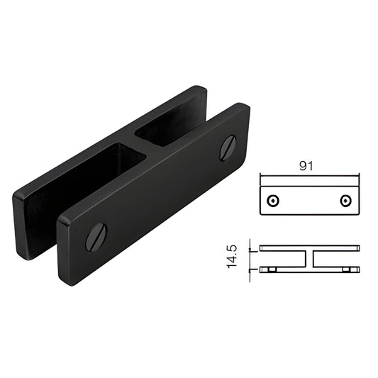 CRL GBC180MBL matte black no-drill glass bracing clamp, Duplex 2205 stainless steel, fits 12mm/13.52mm glass, 91mm length