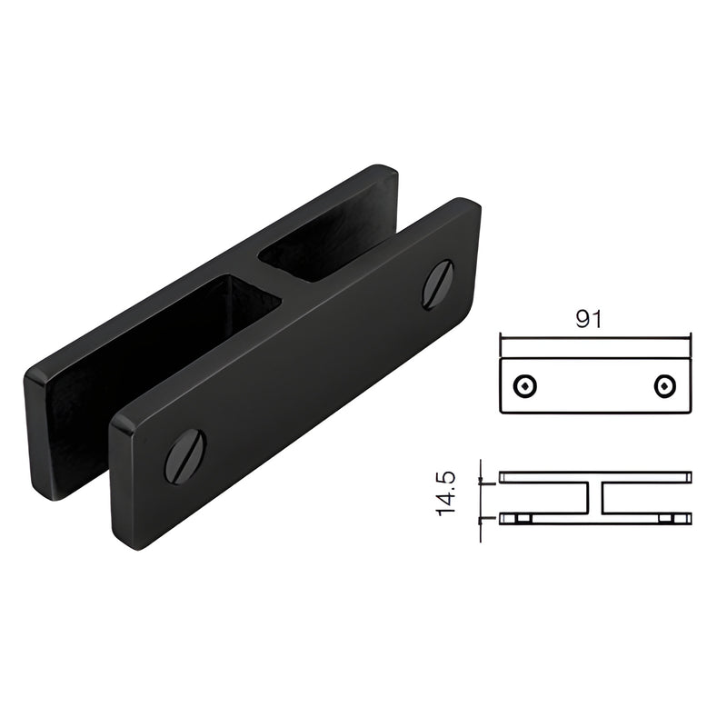 CRL GBC180MBL matte black no-drill glass bracing clamp, Duplex 2205 stainless steel, fits 12mm/13.52mm glass, 91mm length