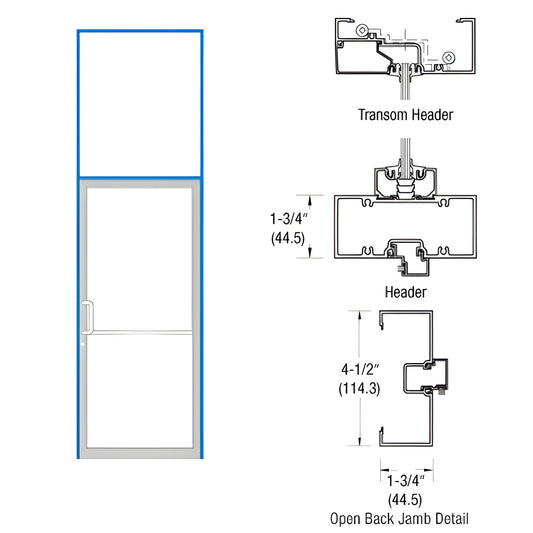 Gear-hinge transom door frame with open-back jamb and aluminum threshold, Custom Kynar finish, 1-3/4" x 4-1/2".