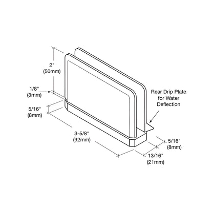 Brushed nickel CRL Prima beveled shower door hinge with rear drip plate, brass sill-mount pivot (SKU PPH08BN)