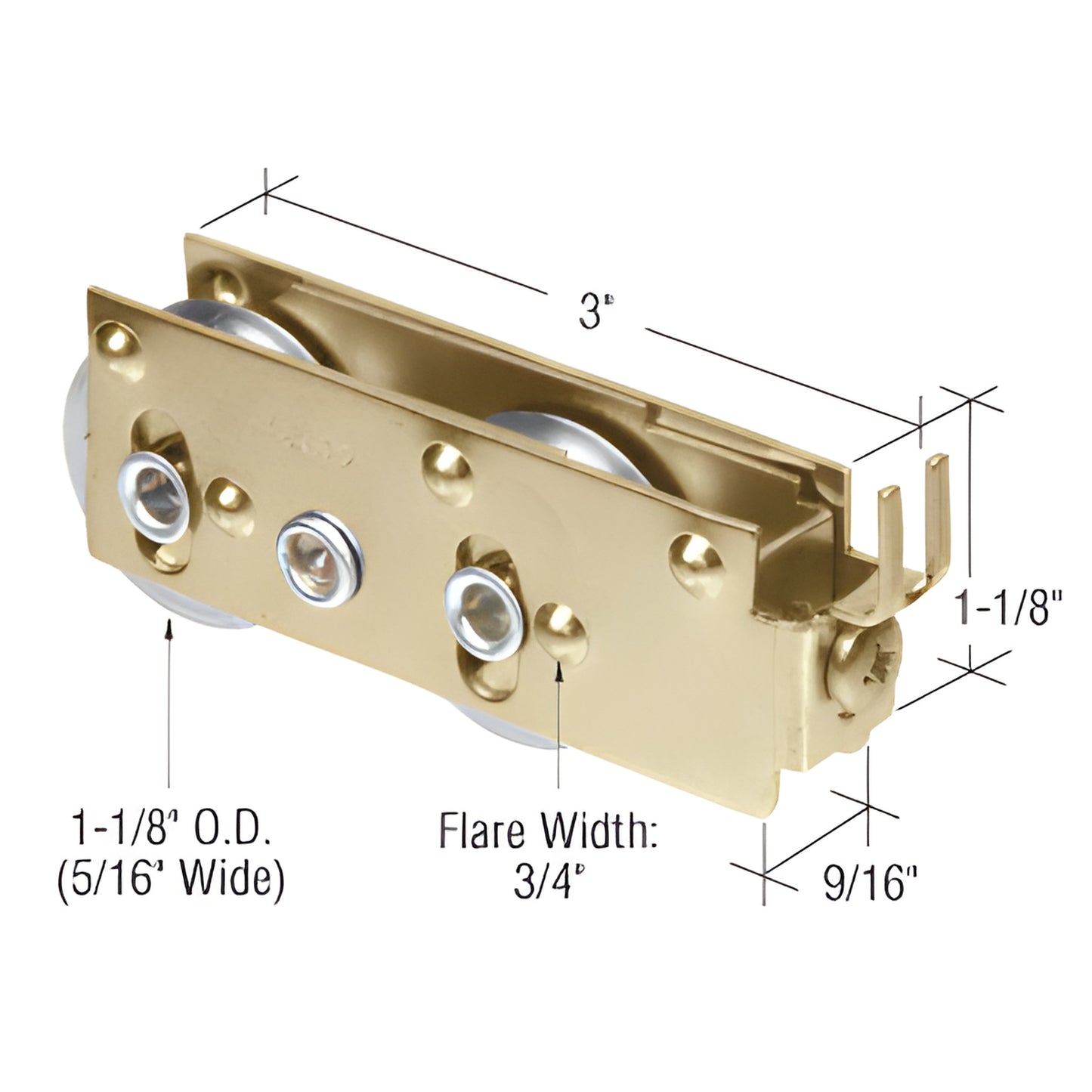 SKU D1727: adjustable tandem sliding glass door roller assembly, steel housing with two concave steel rollers